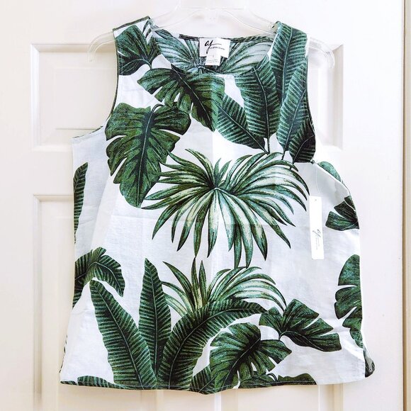 🌴 ANDREA JOVINE Palm Tropical Print Linen Cotton Tank Top Blouse Summer sz S-M - Picture 8 of 15